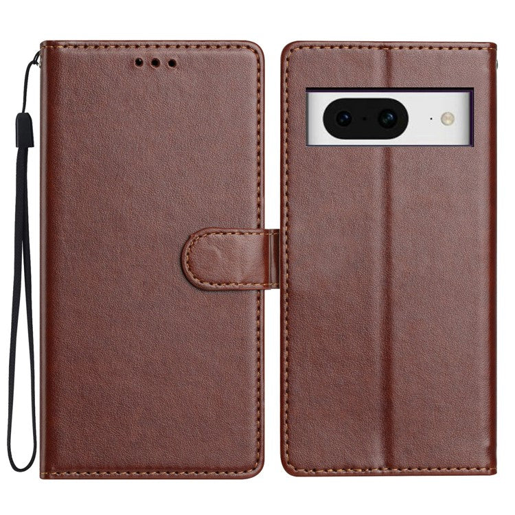 For Google Pixel 8 Leather Phone Case Wallet Stand Cover with Handy Strap - Brown