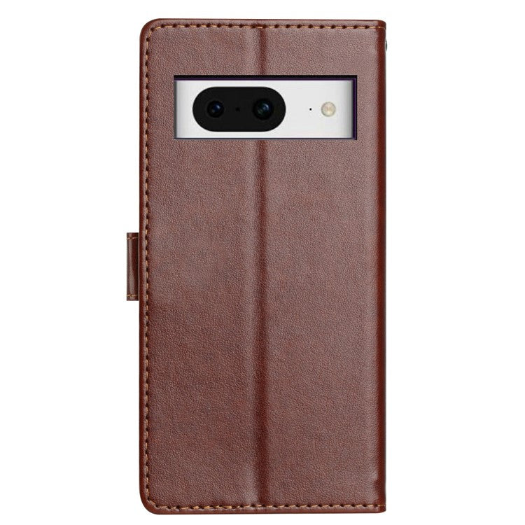 For Google Pixel 8 Leather Phone Case Wallet Stand Cover with Handy Strap - Brown