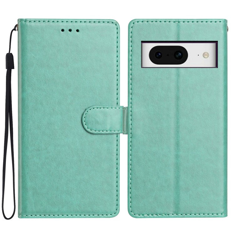 For Google Pixel 8 Leather Phone Case Wallet Stand Cover with Handy Strap - Green