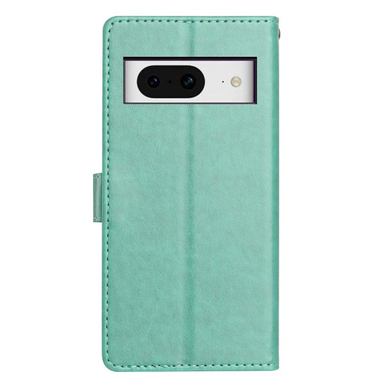 For Google Pixel 8 Leather Phone Case Wallet Stand Cover with Handy Strap - Green