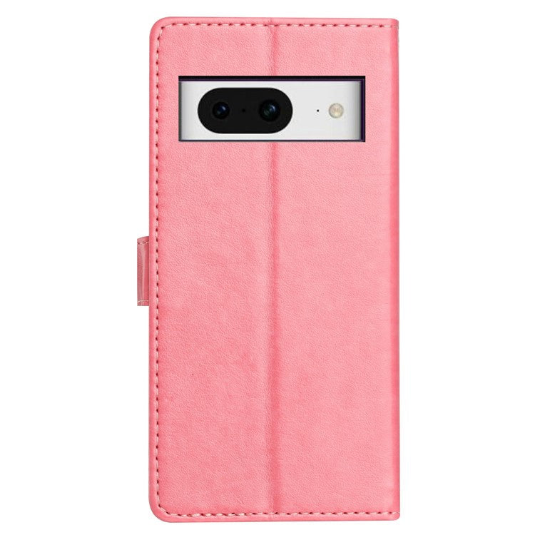 For Google Pixel 8 Leather Phone Case Wallet Stand Cover with Handy Strap - Pink