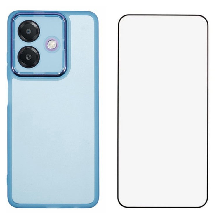 WANLONFENG DKSM Series for Oppo A3x 5G (India) TPU Case Electroplated Frame with Tempered Glass - Transparent Blue