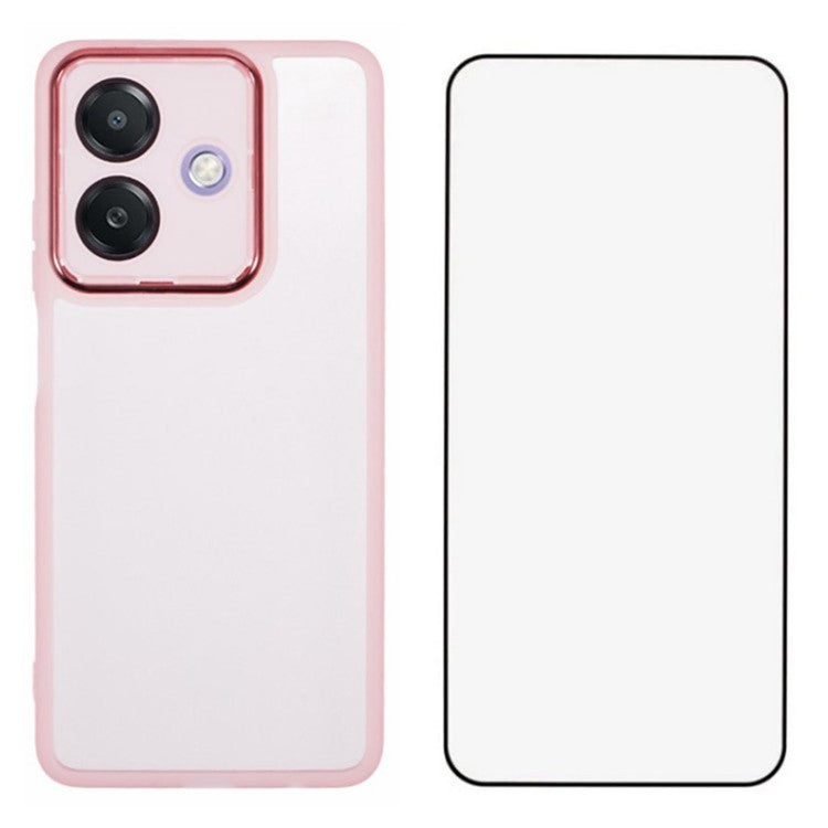 WANLONFENG DKSM Series for Oppo A3x 5G (India) TPU Case Electroplated Frame with Tempered Glass - Transparent Pink