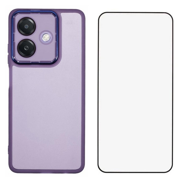 WANLONFENG DKSM Series for Oppo A3x 5G (India) TPU Case Electroplated Frame with Tempered Glass - Transparent Purple