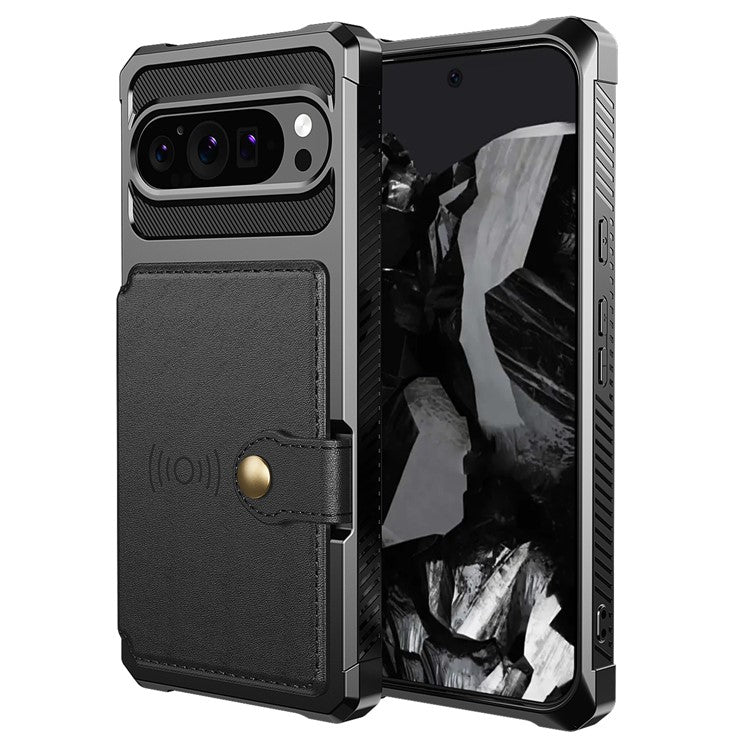 ZM03 For Google Pixel 9 Pro  /  9 Case with Card Holder PU Leather+TPU Phone Back Cover - Black