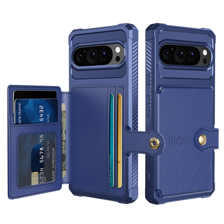 ZM03 For Google Pixel 9 Pro  /  9 Case with Card Holder PU Leather+TPU Phone Back Cover - Blue