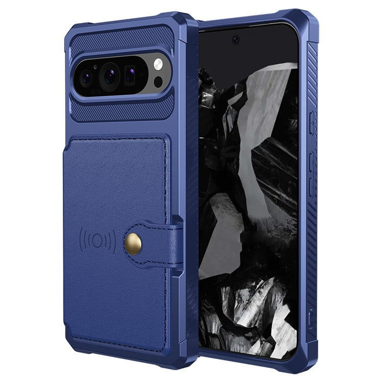 ZM03 For Google Pixel 9 Pro  /  9 Case with Card Holder PU Leather+TPU Phone Back Cover - Blue