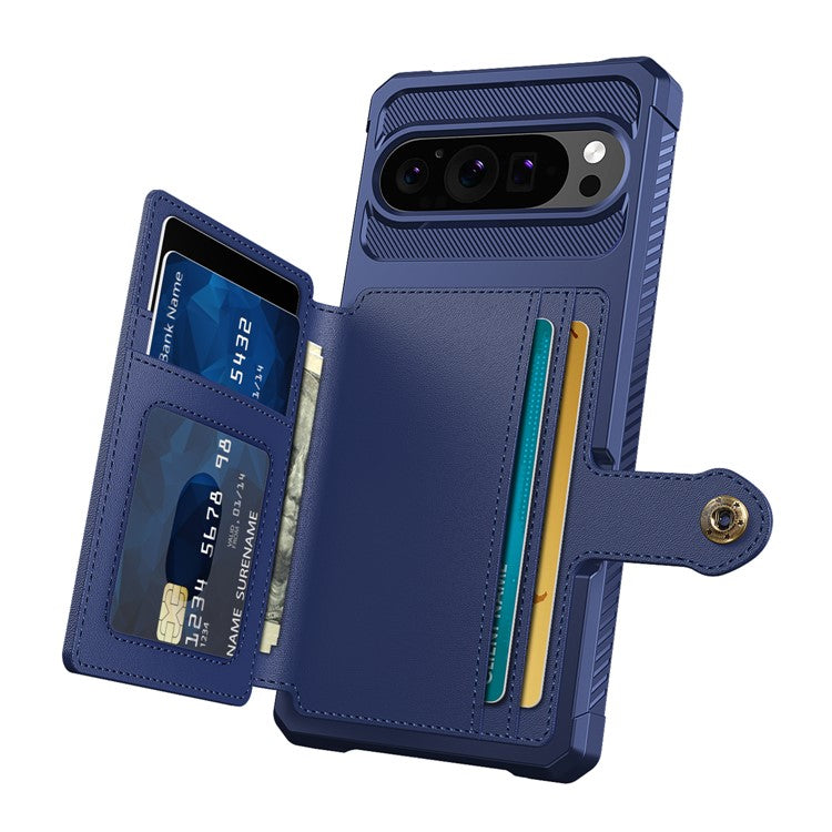 ZM03 For Google Pixel 9 Pro  /  9 Case with Card Holder PU Leather+TPU Phone Back Cover - Blue