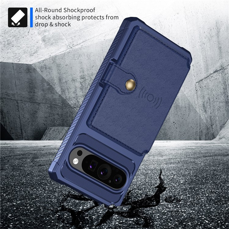 ZM03 For Google Pixel 9 Pro  /  9 Case with Card Holder PU Leather+TPU Phone Back Cover - Blue