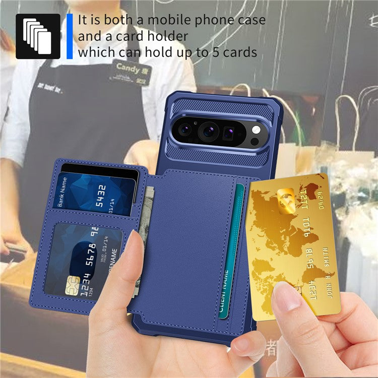 ZM03 For Google Pixel 9 Pro  /  9 Case with Card Holder PU Leather+TPU Phone Back Cover - Blue