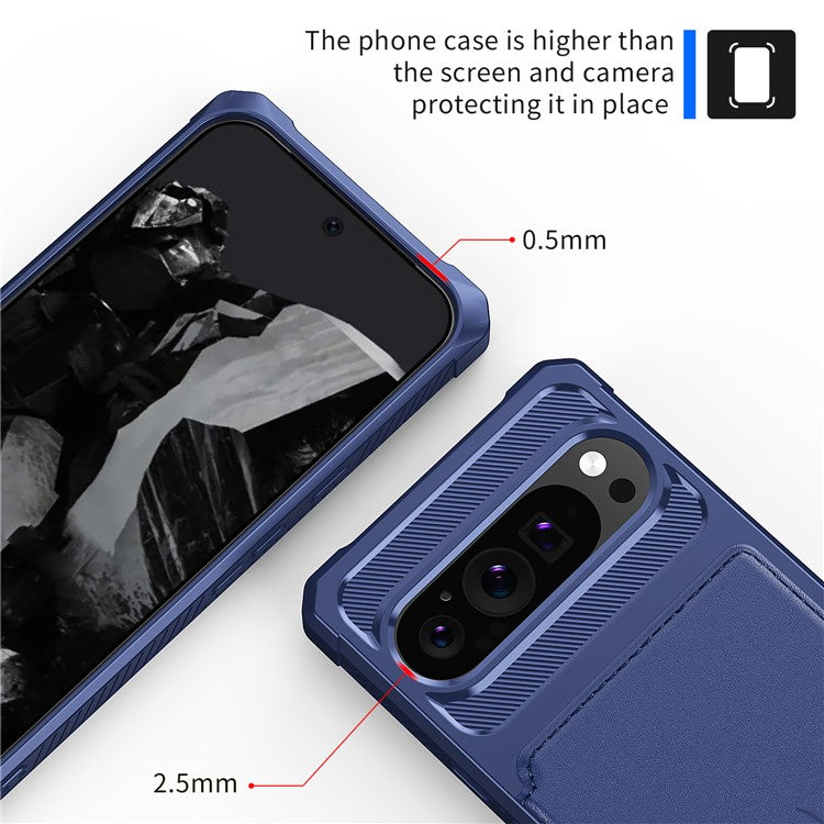 ZM03 For Google Pixel 9 Pro  /  9 Case with Card Holder PU Leather+TPU Phone Back Cover - Blue