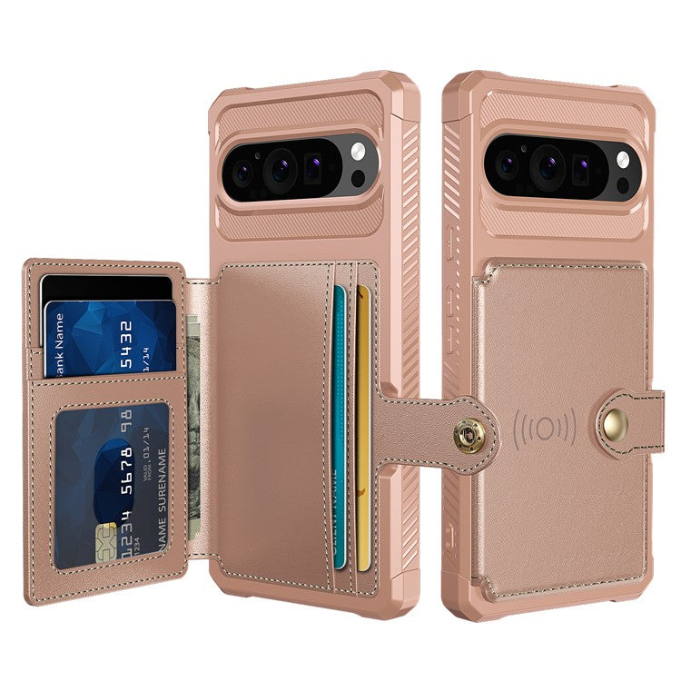 ZM03 For Google Pixel 9 Pro  /  9 Case with Card Holder PU Leather+TPU Phone Back Cover  - Pink