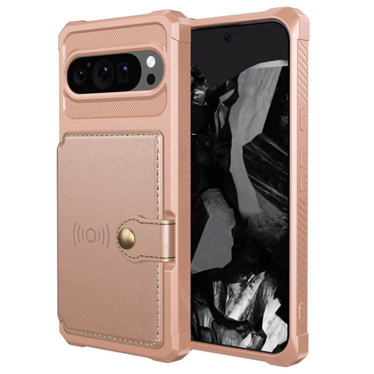 ZM03 For Google Pixel 9 Pro  /  9 Case with Card Holder PU Leather+TPU Phone Back Cover  - Pink