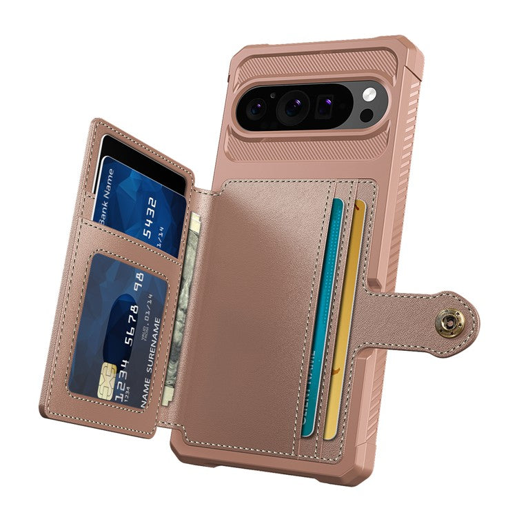 ZM03 For Google Pixel 9 Pro  /  9 Case with Card Holder PU Leather+TPU Phone Back Cover  - Pink