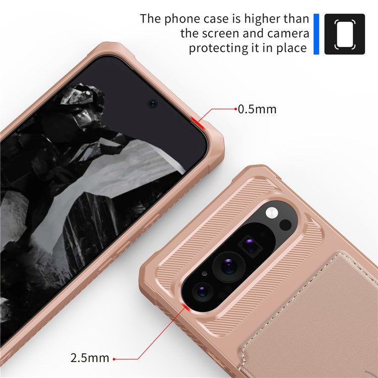 ZM03 For Google Pixel 9 Pro  /  9 Case with Card Holder PU Leather+TPU Phone Back Cover  - Pink