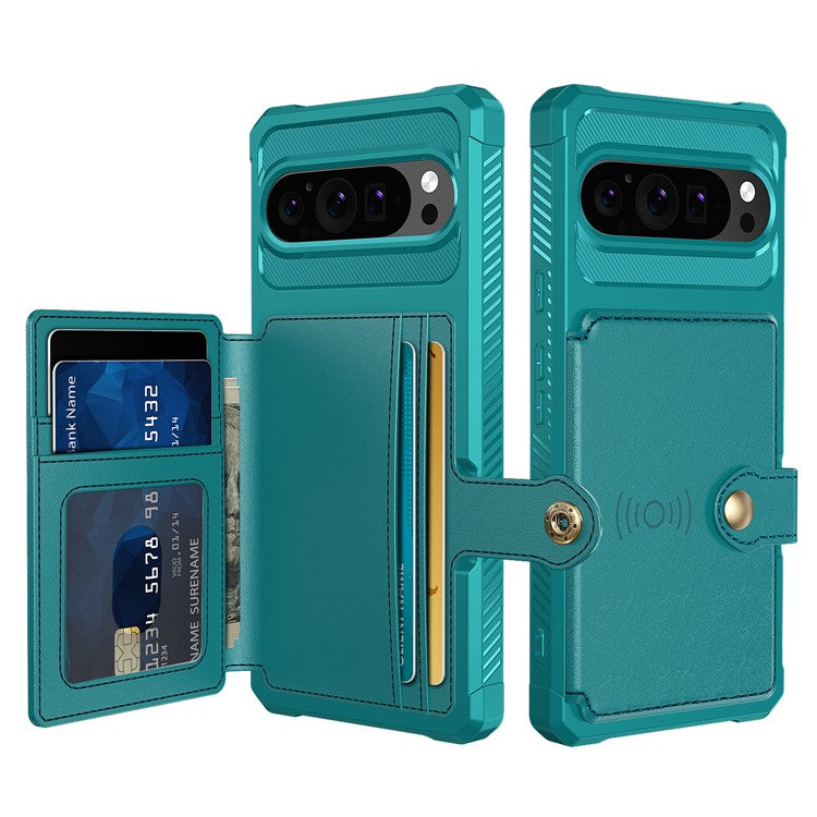 ZM03 For Google Pixel 9 Pro  /  9 Case with Card Holder PU Leather+TPU Phone Back Cover - Green