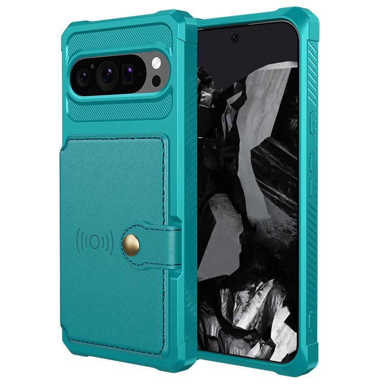 ZM03 For Google Pixel 9 Pro  /  9 Case with Card Holder PU Leather+TPU Phone Back Cover - Green