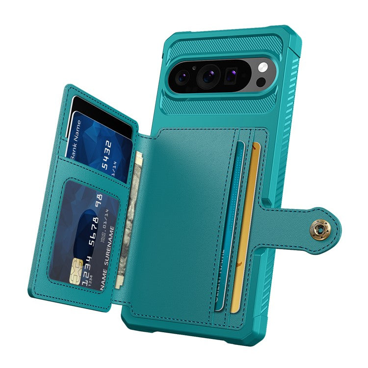 ZM03 For Google Pixel 9 Pro  /  9 Case with Card Holder PU Leather+TPU Phone Back Cover - Green