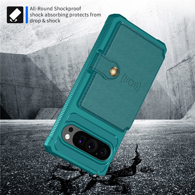 ZM03 For Google Pixel 9 Pro  /  9 Case with Card Holder PU Leather+TPU Phone Back Cover - Green