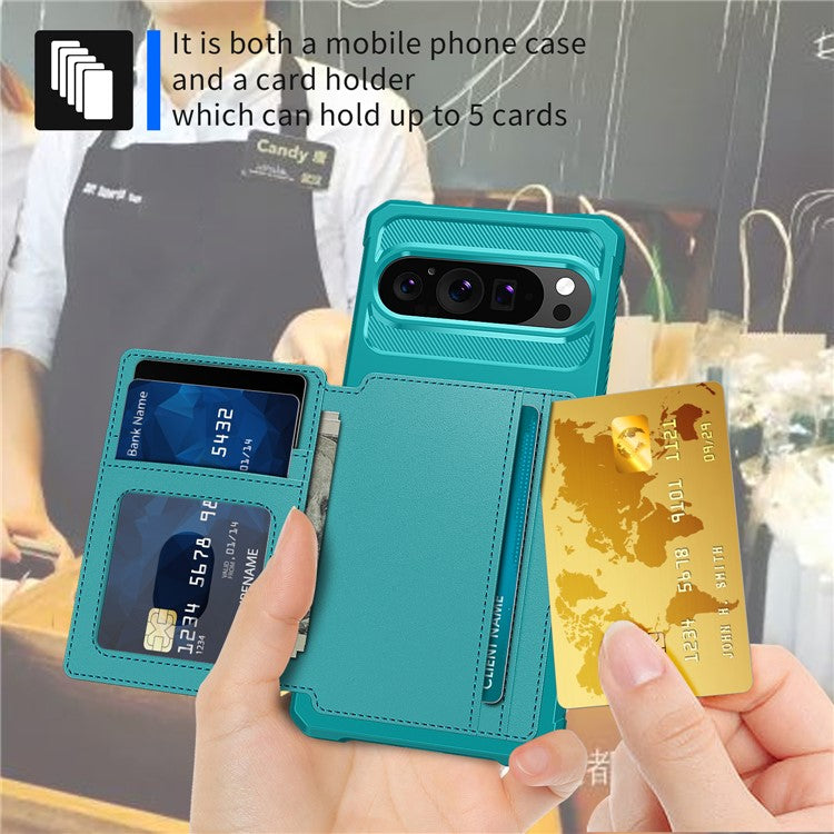 ZM03 For Google Pixel 9 Pro  /  9 Case with Card Holder PU Leather+TPU Phone Back Cover - Green