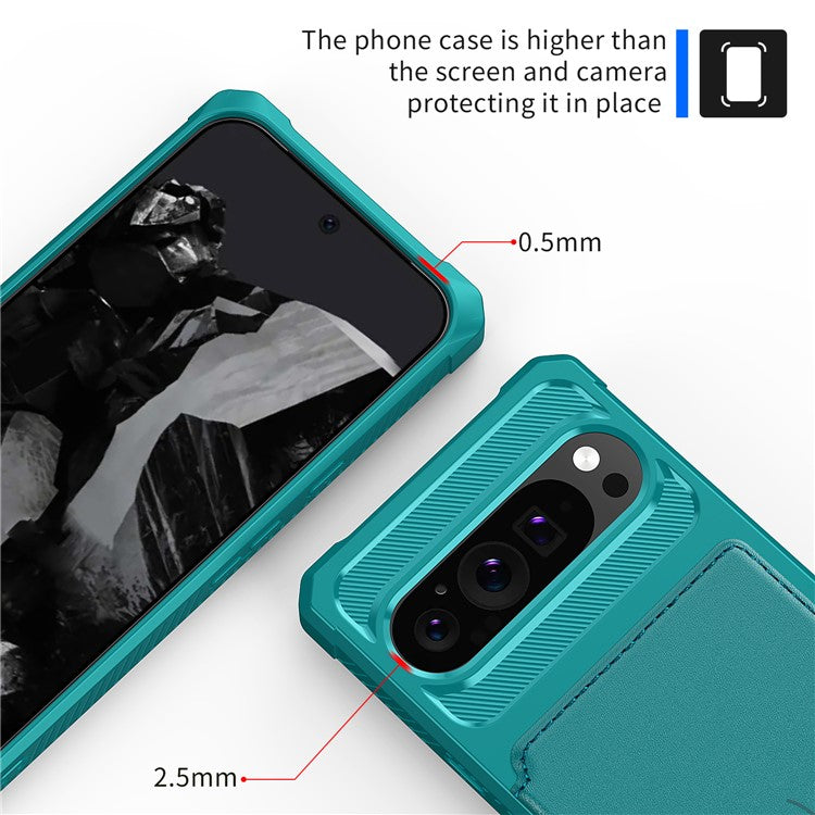 ZM03 For Google Pixel 9 Pro  /  9 Case with Card Holder PU Leather+TPU Phone Back Cover - Green