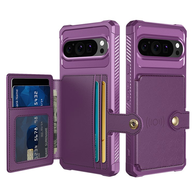 ZM03 For Google Pixel 9 Pro  /  9 Case with Card Holder PU Leather+TPU Phone Back Cover - Purple