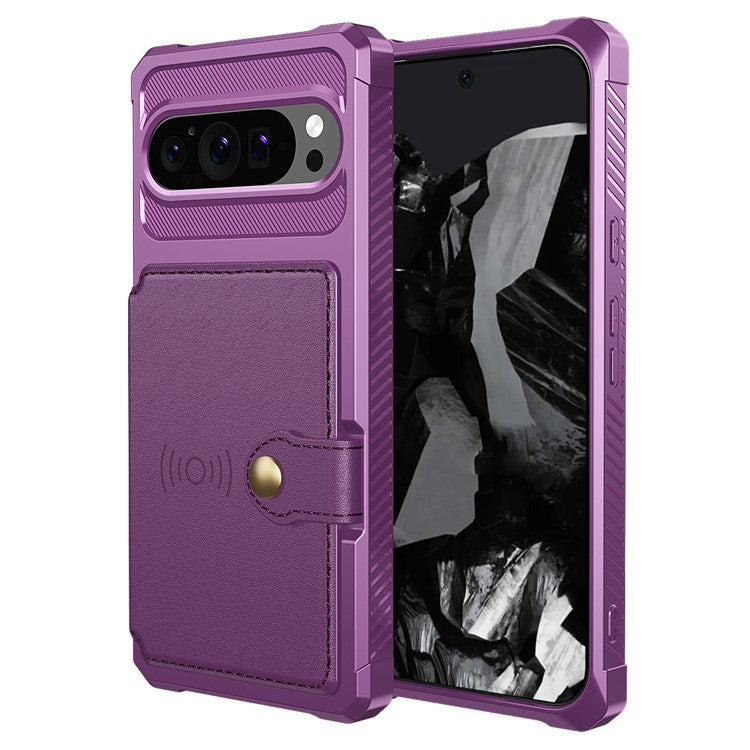 ZM03 For Google Pixel 9 Pro  /  9 Case with Card Holder PU Leather+TPU Phone Back Cover - Purple