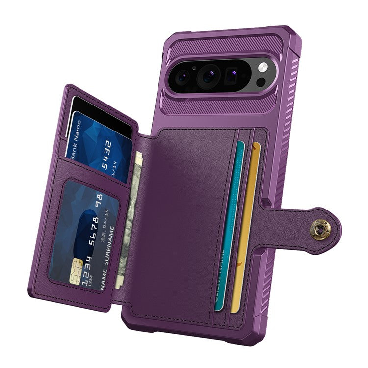 ZM03 For Google Pixel 9 Pro  /  9 Case with Card Holder PU Leather+TPU Phone Back Cover - Purple