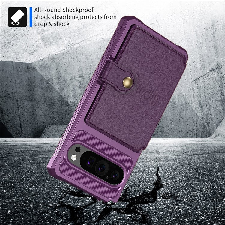 ZM03 For Google Pixel 9 Pro  /  9 Case with Card Holder PU Leather+TPU Phone Back Cover - Purple