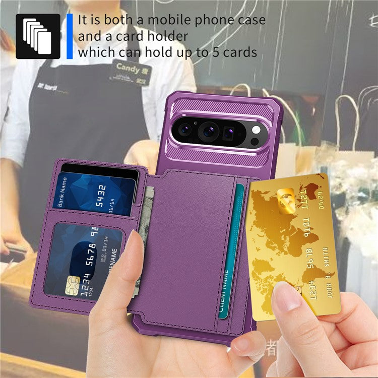 ZM03 For Google Pixel 9 Pro  /  9 Case with Card Holder PU Leather+TPU Phone Back Cover - Purple