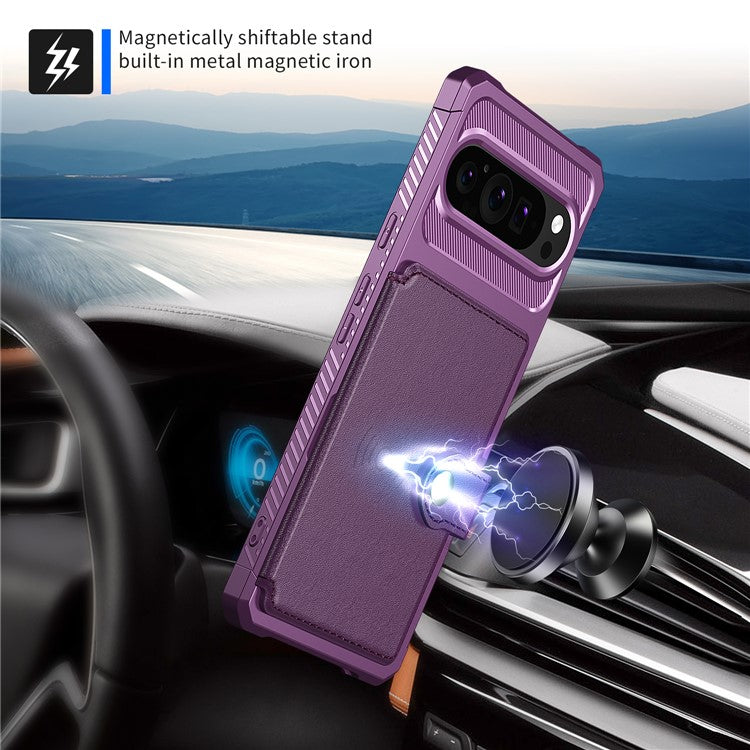 ZM03 For Google Pixel 9 Pro  /  9 Case with Card Holder PU Leather+TPU Phone Back Cover - Purple