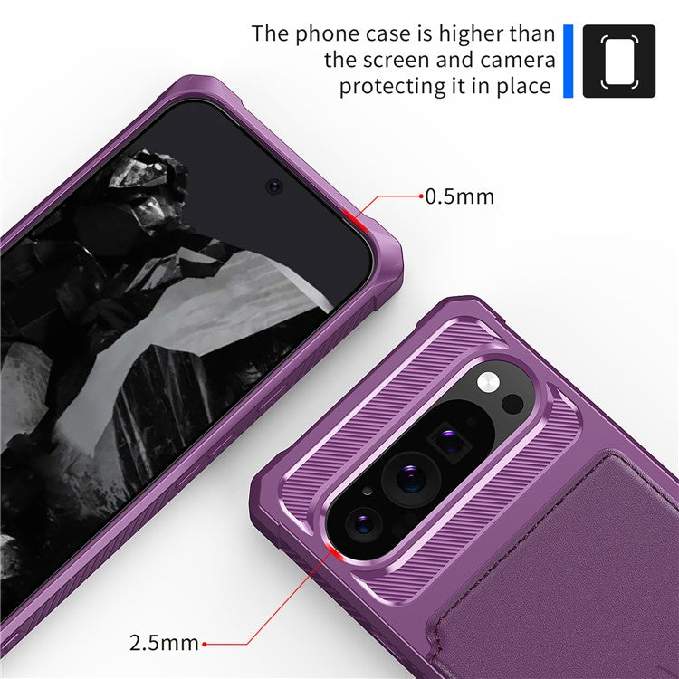 ZM03 For Google Pixel 9 Pro  /  9 Case with Card Holder PU Leather+TPU Phone Back Cover - Purple