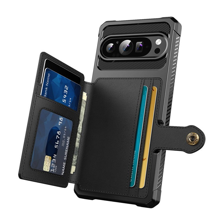 ZM03 For Google Pixel 9 Pro XL Case with Card Holder PU Leather+TPU Phone Back Cover - Black