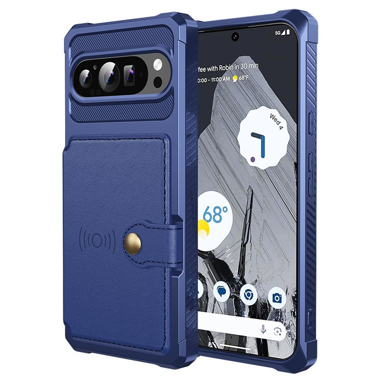 ZM03 For Google Pixel 9 Pro XL Case with Card Holder PU Leather+TPU Phone Back Cover - Blue