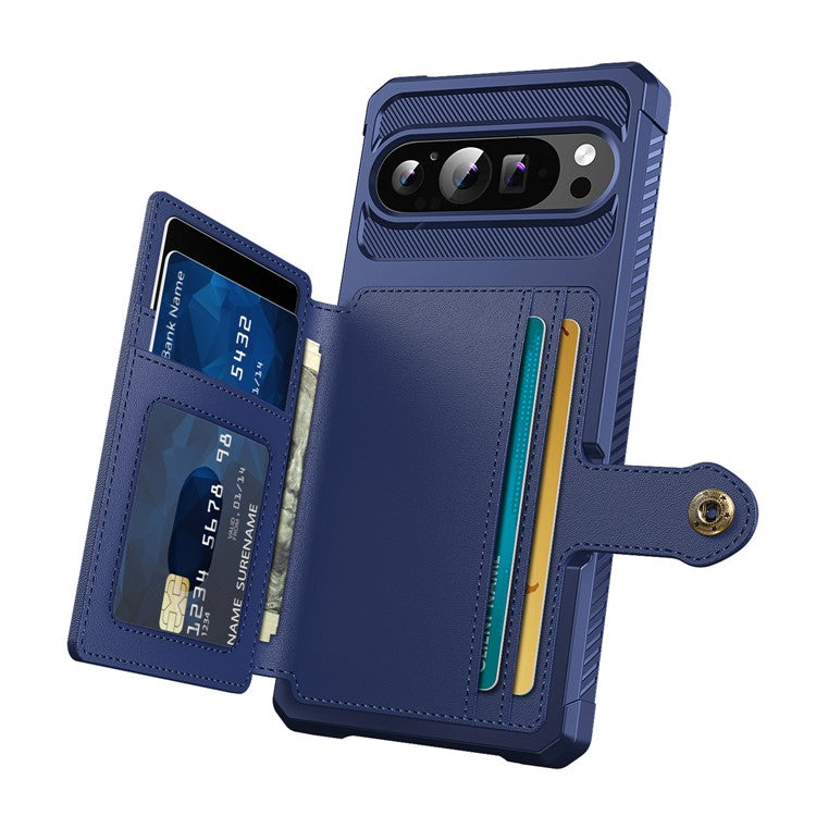 ZM03 For Google Pixel 9 Pro XL Case with Card Holder PU Leather+TPU Phone Back Cover - Blue