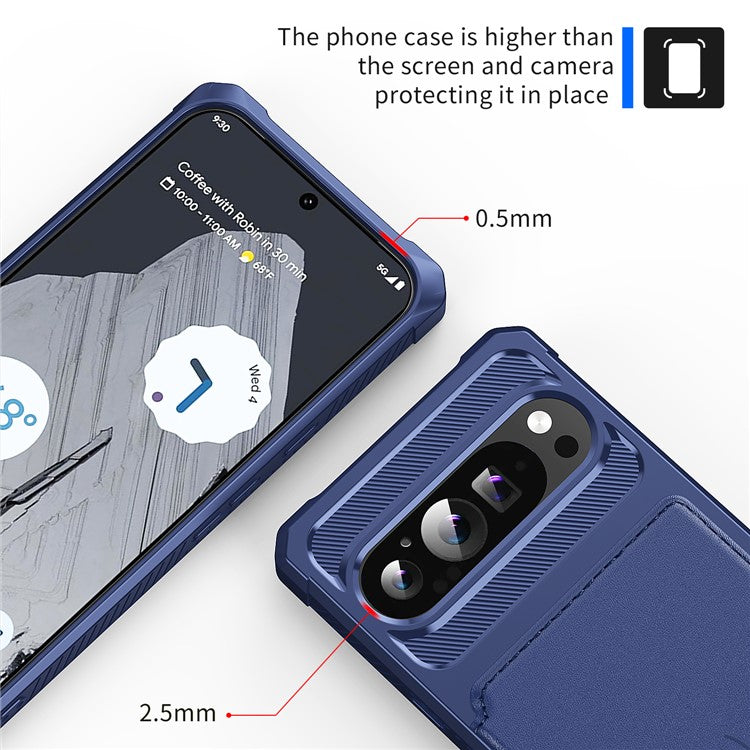 ZM03 For Google Pixel 9 Pro XL Case with Card Holder PU Leather+TPU Phone Back Cover - Blue