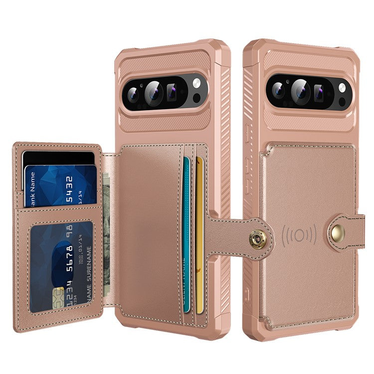 ZM03 For Google Pixel 9 Pro XL Case with Card Holder PU Leather+TPU Phone Back Cover - Pink