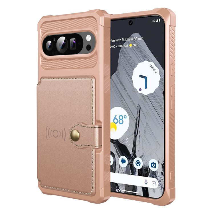 ZM03 For Google Pixel 9 Pro XL Case with Card Holder PU Leather+TPU Phone Back Cover - Pink