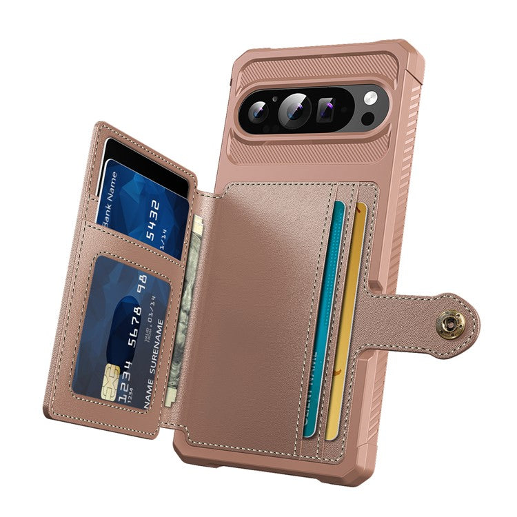 ZM03 For Google Pixel 9 Pro XL Case with Card Holder PU Leather+TPU Phone Back Cover - Pink