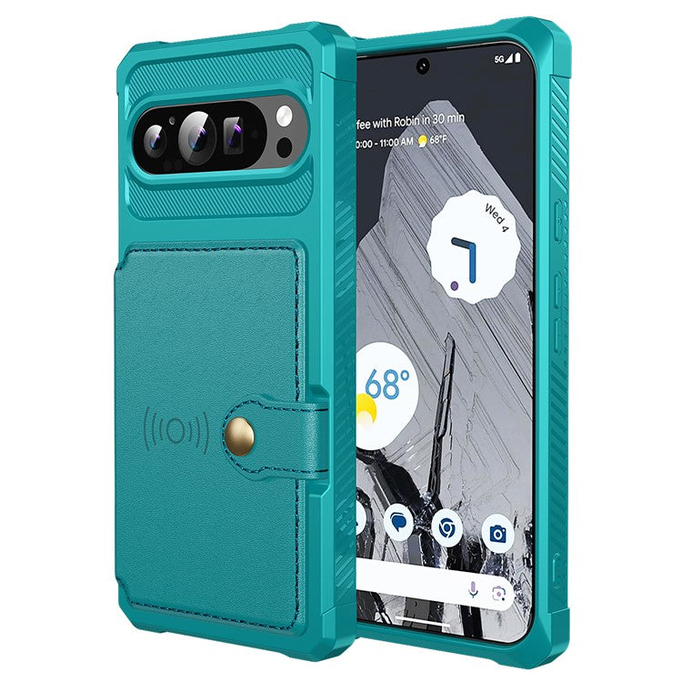 ZM03 For Google Pixel 9 Pro XL Case with Card Holder PU Leather+TPU Phone Back Cover - Green