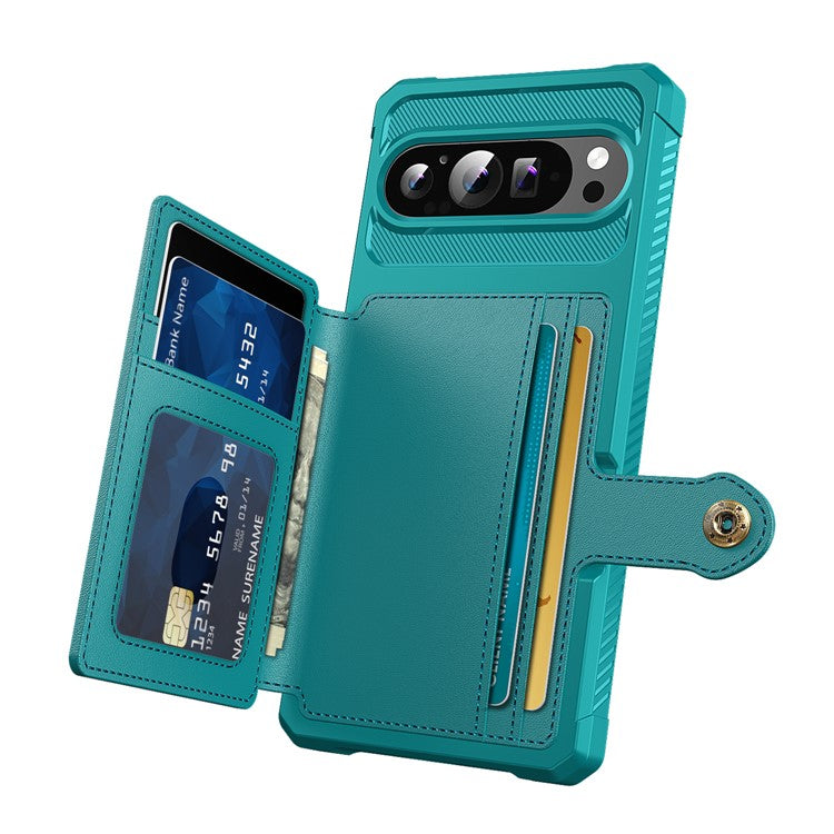 ZM03 For Google Pixel 9 Pro XL Case with Card Holder PU Leather+TPU Phone Back Cover - Green