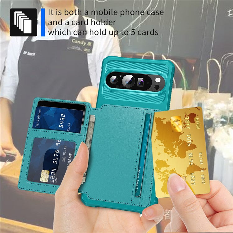 ZM03 For Google Pixel 9 Pro XL Case with Card Holder PU Leather+TPU Phone Back Cover - Green