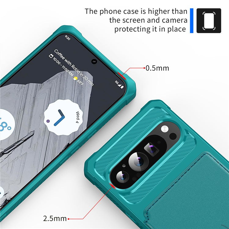 ZM03 For Google Pixel 9 Pro XL Case with Card Holder PU Leather+TPU Phone Back Cover - Green