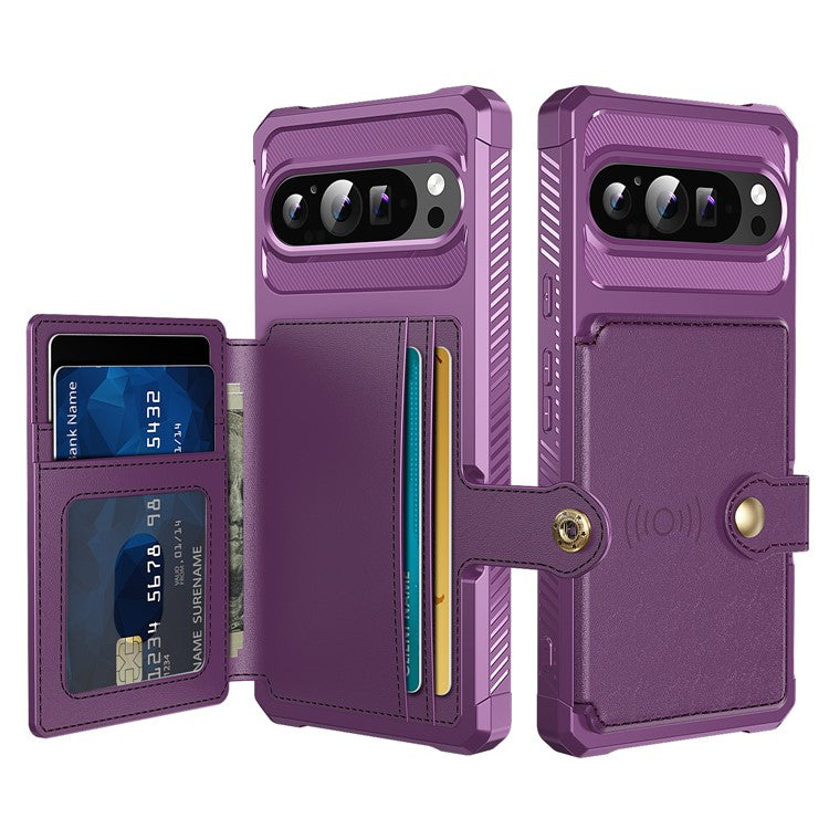 ZM03 For Google Pixel 9 Pro XL Case with Card Holder PU Leather+TPU Phone Back Cover - Purple