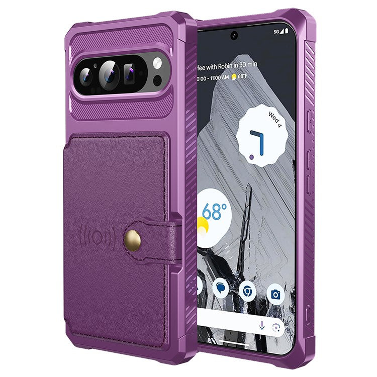 ZM03 For Google Pixel 9 Pro XL Case with Card Holder PU Leather+TPU Phone Back Cover - Purple