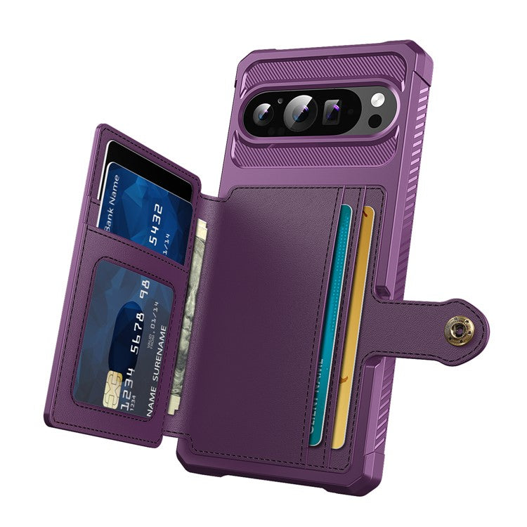 ZM03 For Google Pixel 9 Pro XL Case with Card Holder PU Leather+TPU Phone Back Cover - Purple