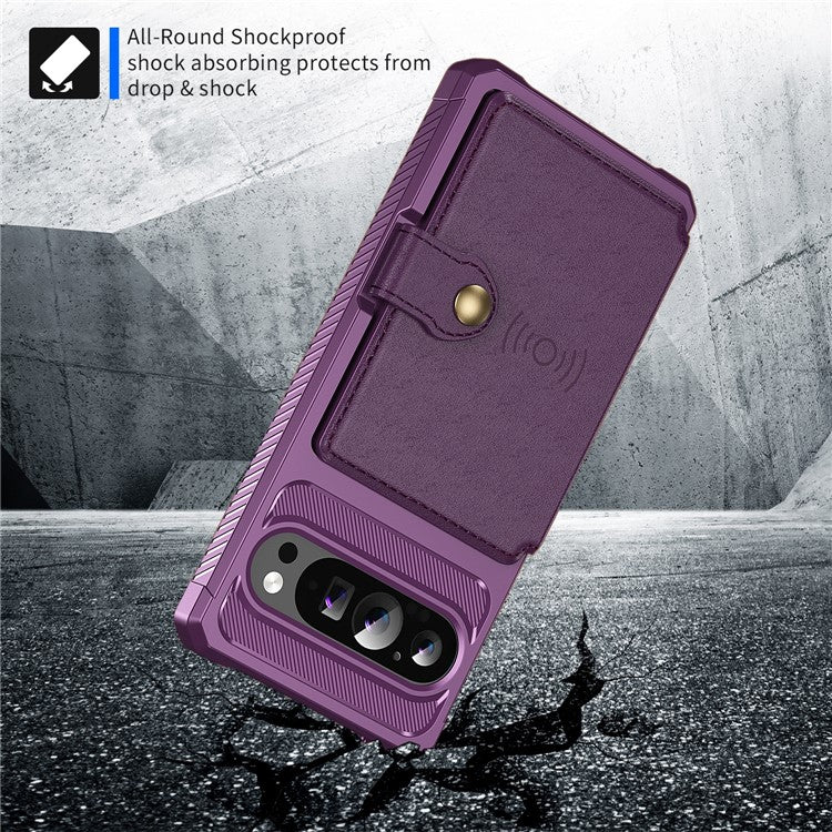 ZM03 For Google Pixel 9 Pro XL Case with Card Holder PU Leather+TPU Phone Back Cover - Purple