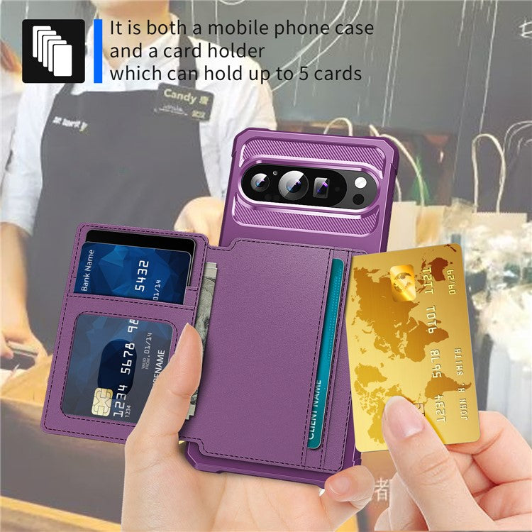 ZM03 For Google Pixel 9 Pro XL Case with Card Holder PU Leather+TPU Phone Back Cover - Purple