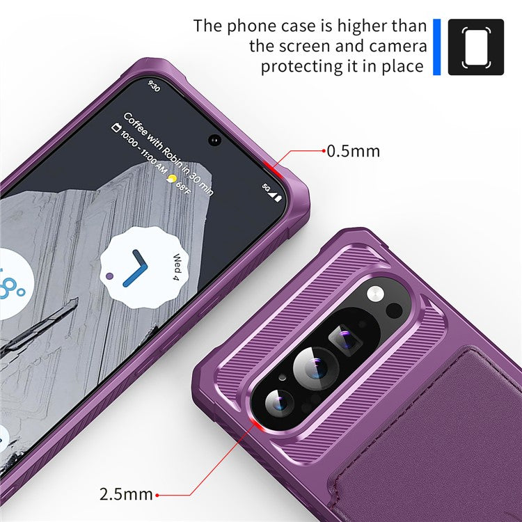 ZM03 For Google Pixel 9 Pro XL Case with Card Holder PU Leather+TPU Phone Back Cover - Purple