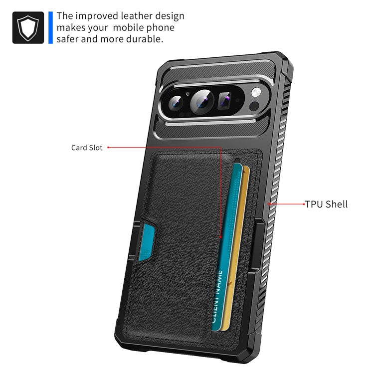 ZM02 For Google Pixel 9 Pro XL Case Card Slot Leather+TPU Defender Phone Cover